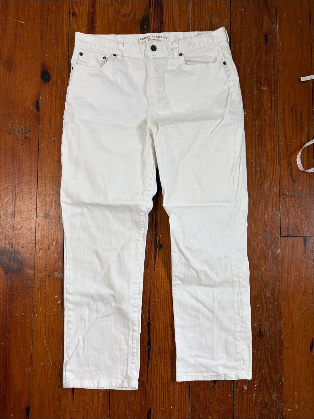 Lauren Jeans Co. Premium White Jeans Classic Straight Fit Stretch Size 14